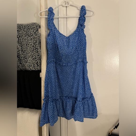 Smocked Dress Ruffle Floral Tie Front Boho Short Dresses - Picture 6 of 6